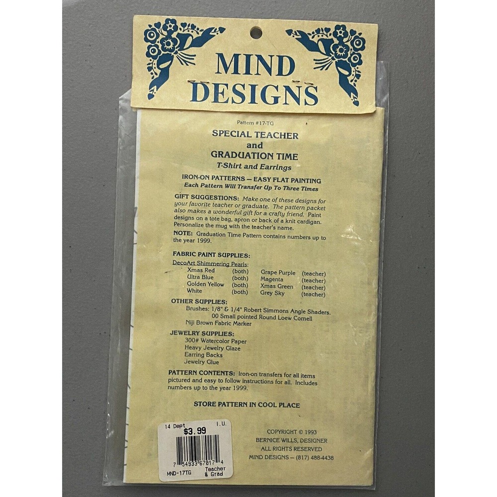 VTG Mind Designs Iron-On Patterns 2‎ Graduation + Teacher Bernice Wills 1993 NEW - Picture 2 of 7